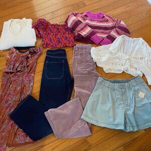 Free people lot of 8 jeans, corduroys, skirt, shorts, tops, sweater XS
